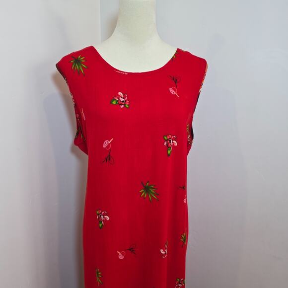 Jane Ashley Red Hawaiian Tropical Floral Maxi Dress Size 2X  Jungle Safari Beach - Picture 2 of 8